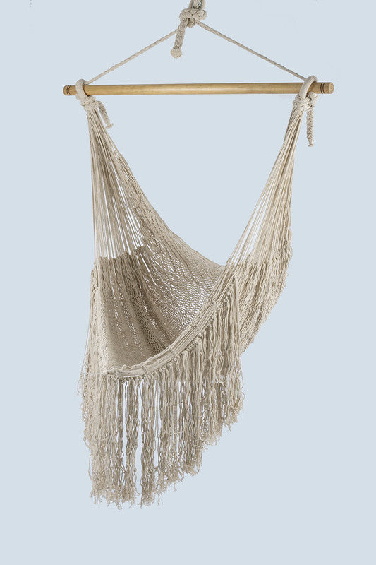 NNEDSZ Fringed Cotton Rope Mexican Hammock Swing from Mexico in Ivory