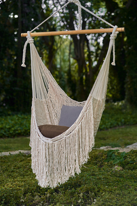 NNEDSZ Fringed Cotton Rope Mexican Hammock Swing from Mexico in Ivory
