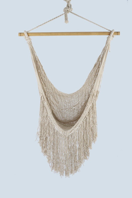 NNEDSZ Fringed Cotton Rope Mexican Hammock Swing from Mexico in Ivory