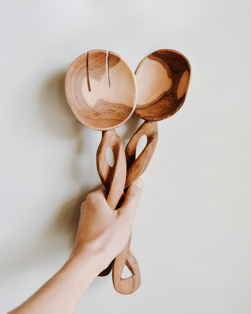 Olive Wood Spiral Salad Servers-4